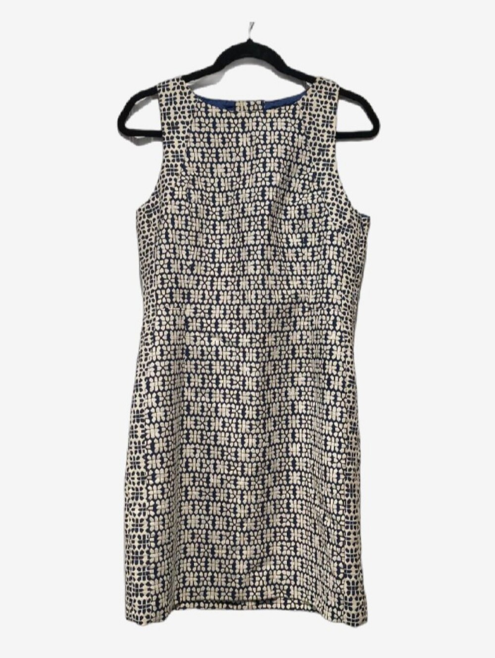 Banana Republic Navy Geometric Jacquard Cutout Back Shift Dress Size 6